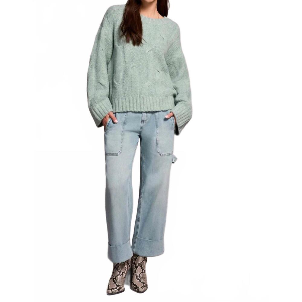 NEW TRIBAL cable-knit textured crewneck sweater in silverpine